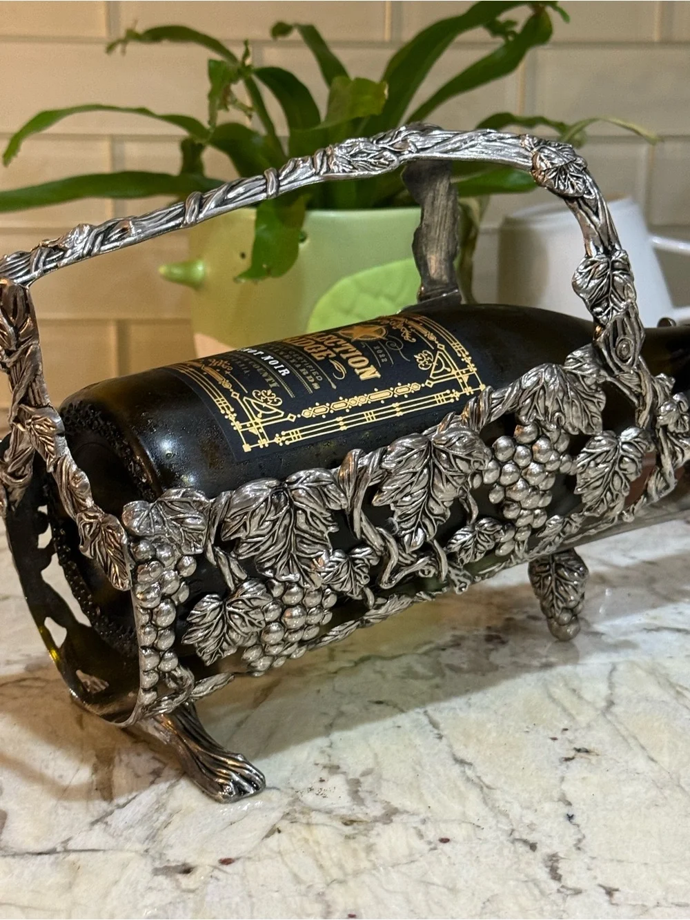 Vintage Silver-Plated Grape Vine Wine Bottle Holder
